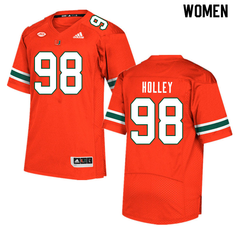 Women #98 Jalar Holley Miami Hurricanes College Football Jerseys Sale-Orange - Click Image to Close